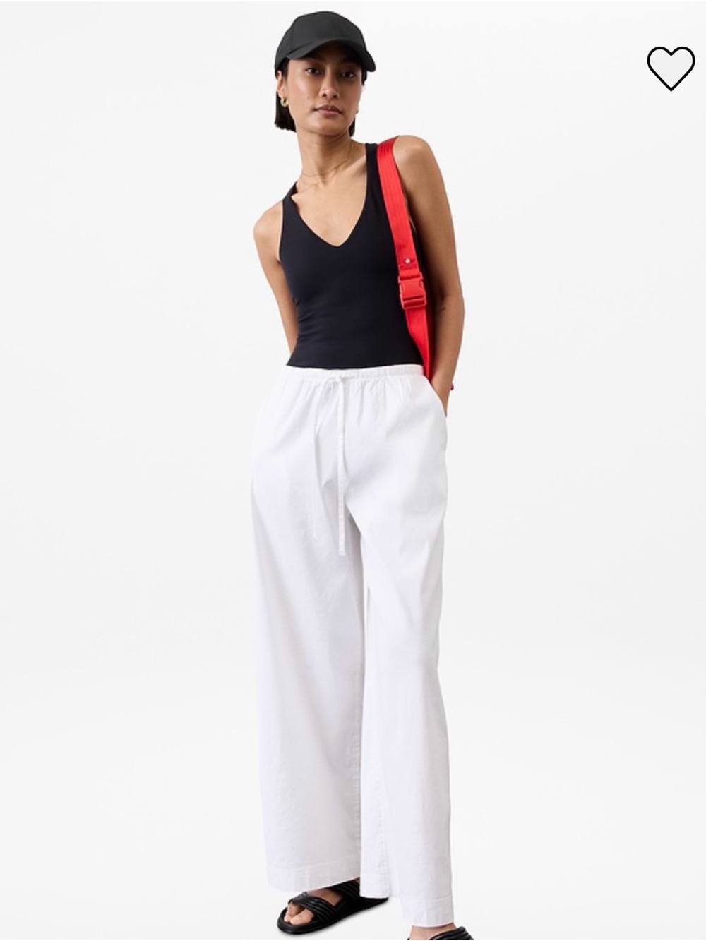 Wide-Leg Drawstring Linen Pants in Black